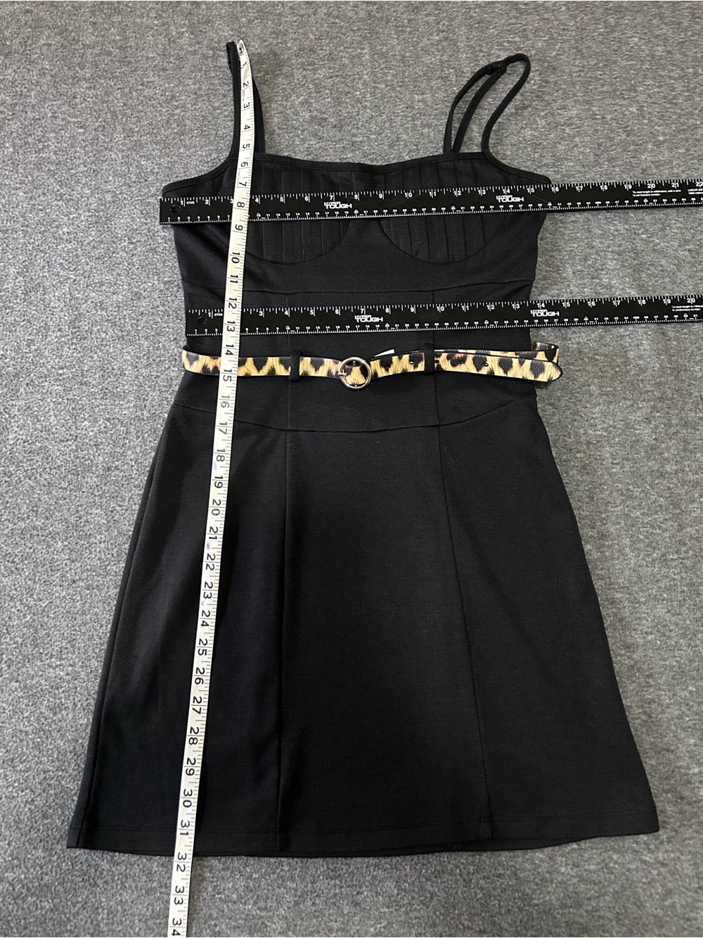 Sele Black Cami Strap Bustier Dress with Leopard Print Belt Large - Picture 9 of 9